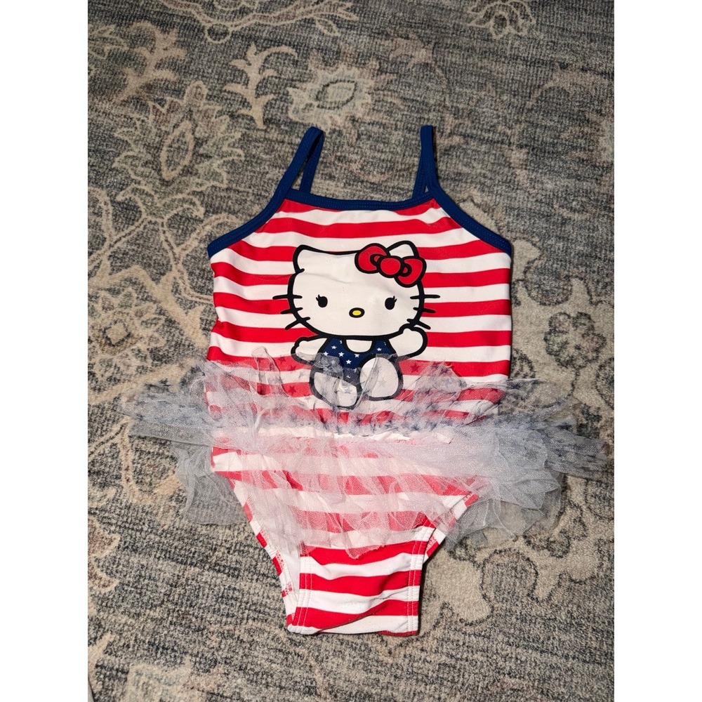 Vintage Hello Kitty Patriotic Swimsuit Toddler Fourth of July Red White Blue